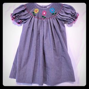 Gingham Flower Smocked Bishop Dress